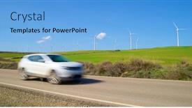  Presentation with electric car - Presentation consisting of windmills-for-electric-power-production background and a light blue colored foreground