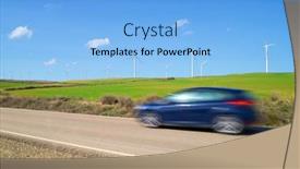  Presentation with electric car - Slide deck with windmills-for-electric-power-production background and a light blue colored foreground