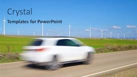  Presentation with electric car - Amazing slide set having windmills-for-electric-power-production backdrop and a light blue colored foreground