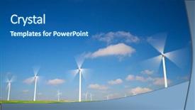  Presentation with power cable electri - Beautiful PPT theme featuring windmills for electric power production backdrop and a ocean colored foreground