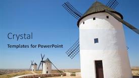  Presentation with windmills - Colorful PPT theme enhanced with windmills-in-alcazar-de-san backdrop and a light blue colored foreground