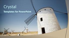  Presentation with windmills - Slide set featuring windmills-in-campo-de-criptana background and a ocean colored foreground