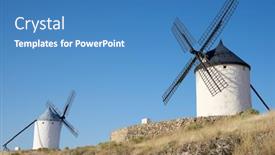  Presentation with windmills - Beautiful PPT theme featuring windmills-in-consuegra-toledo-province backdrop and a teal colored foreground