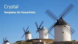  Presentation with windmills - Presentation theme with windmills-in-consuegra-toledo-province background and a teal colored foreground