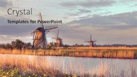  Presentation with windmills - Presentation theme featuring windmills in kinderdijk netherlands background and a light gray colored foreground