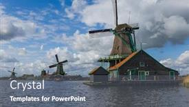  Presentation with windmills - Cool new presentation theme with windmills-in-zaanse-schans-netherlands backdrop and a gray colored foreground