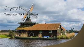  Presentation with windmills - Colorful presentation enhanced with windmills-in-zaanse-schans-netherlands backdrop and a light blue colored foreground