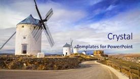 Presentation with windmills - PPT theme enhanced with windmills of don quixote cosuegra background and a sky blue colored foreground