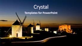  Presentation with windmills - Presentation design enhanced with windmills with castle at night consuegra castile-la mancha spain background and a ocean colored foreground