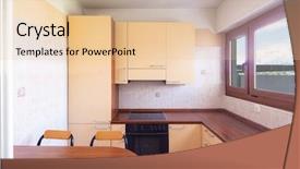  Presentation with kitchen - Beautiful PPT theme featuring window and table with stool backdrop and a  colored foreground