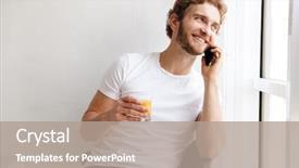  Presentation with mobile technology - Presentation theme featuring window at home drinking orange background and a coral colored foreground