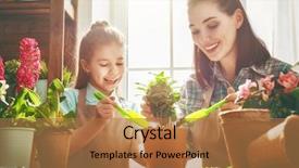  Presentation with mother child - Amazing PPT layouts having window at home happy family backdrop and a coral colored foreground