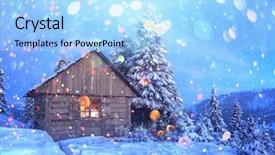  Presentation with house forest - Audience pleasing theme consisting of window christmas holiday postcard collage backdrop and a light blue colored foreground