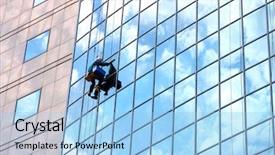  Presentation with skyscraper - Beautiful theme featuring window cleaner hanging on rope backdrop and a  colored foreground