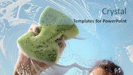  Presentation with sky blue - PPT layouts enhanced with window cleaner using a sponge to wash a window with clear blue sky background and a light blue colored foreground