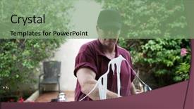  Presentation with wash - Beautiful PPT layouts featuring window cleaner using a squeegee to wash a window backdrop and a seafoam green colored foreground