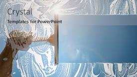  Presentation with wash - Amazing PPT theme having window-cleaner-using-a-squeegee backdrop and a light gray colored foreground