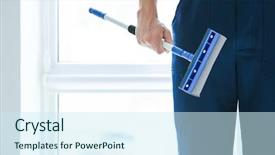  Presentation with special issues in communication - Slide deck having window cleaner with special mop background and a cool aqua colored foreground