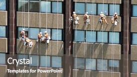  Presentation with skyscraper - PPT theme with window cleaners on a city background and a gray colored foreground