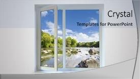  Presentation with window frame - Presentation theme having window close up for background background and a light blue colored foreground