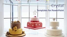  Presentation with cake - Beautiful presentation featuring window-display-in-cake-decorating backdrop and a sky blue colored foreground