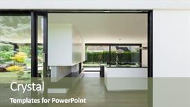  Presentation with window frame - PPT theme consisting of window frame - beautiful kitchen view background and a seafoam green colored foreground