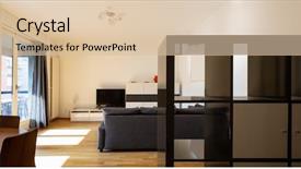  Presentation with window frame - Slide deck with window frame - modern living room with parquet background and a lemonade colored foreground