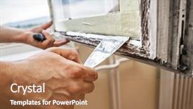  Presentation with window frame - Slide set having window frame -man using scraper background and a coral colored foreground