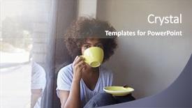  Presentation with black woman - Theme consisting of window in cafe drinking coffee background and a gray colored foreground