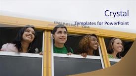  Presentation with school bus - PPT theme featuring window of a school background and a sky blue colored foreground