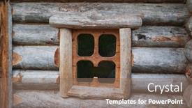  Presentation with hut - Beautiful presentation design featuring window of an old hut window in an old hut from russian fairytale backdrop and a violet colored foreground