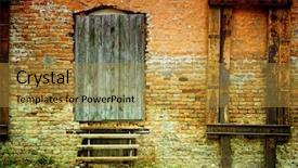  Presentation with building and wind - Amazing PPT theme having window of brick building backdrop and a gold colored foreground