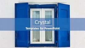  Presentation with house window - Colorful presentation design enhanced with window-of-greek-whitewashed-house backdrop and a teal colored foreground