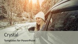  Presentation with elementary school black female career day technology - Colorful presentation design enhanced with window of her black car backdrop and a light gray colored foreground