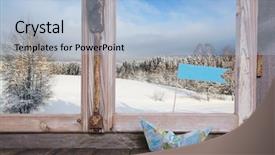  Presentation with wooden christian cross religious concept - Colorful PPT theme enhanced with window sill with sail boat backdrop and a light blue colored foreground