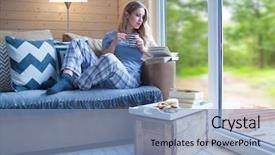  Presentation with green coffee - Colorful PPT theme enhanced with window summer spring green woods backdrop and a teal colored foreground