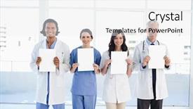  Presentation with medical smiling doctor - PPT layouts consisting of window while holding blank background and a  colored foreground