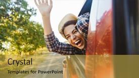  Presentation with image of car racing - Presentation theme having straw hat laughing and waving background and a red colored foreground