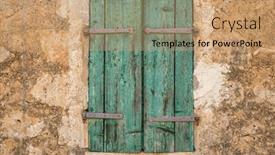  Presentation with green architecture - Presentation consisting of window-with-green-old-wooden background and a coral colored foreground