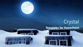 Presentation with night sky moon - Presentation theme with window-with-icicles-and-snow background and a ocean colored foreground