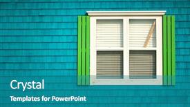  Presentation with dark green - Cool new PPT theme with window with neon green shutters backdrop and a teal colored foreground