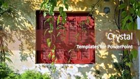  Presentation with closed - Theme consisting of window with red shutters closed background and a tawny brown colored foreground