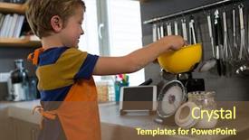  Presentation with measuring - Slide set enhanced with windows 7 - boy measuring food in yellow background and a tawny brown colored foreground