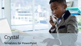  Presentation with telephone - Theme with windows 7 - businessman with laptop using telephone background and a light blue colored foreground