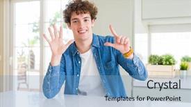  Presentation with young man on the phone - Cool new slide deck with windows 7 - young handsome man wearing casual backdrop and a teal colored foreground