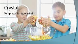  Presentation with sister - PPT theme having windows 8 - brother and sister preparing salad background and a light gray colored foreground