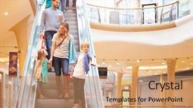  Presentation with middle east dubai mall shopping - Presentation theme featuring windows 8 - mother and children on escalator background and a coral colored foreground