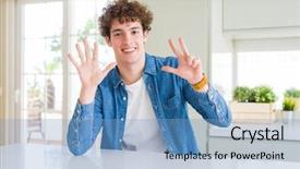  Presentation with eight - Colorful presentation enhanced with windows 8 - young handsome man wearing casual backdrop and a light blue colored foreground