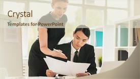  Presentation with multi ethnic group - Colorful presentation enhanced with windows and analyzing statistical data backdrop and a  colored foreground