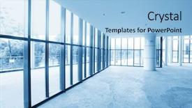  Presentation with modern building - Cool new PPT theme with windows in modern office building backdrop and a light blue colored foreground